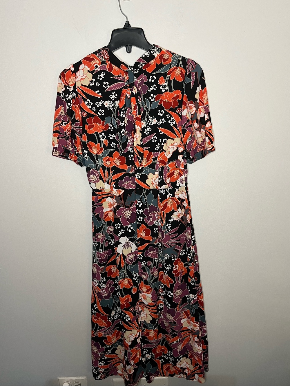 Julia Jordan  Puff Sleeve Midi Dress Black with Orange & Purple Floral Print S2 - Picture 6 of 16